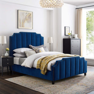 ModwayModway Lucille Queen Performance Velvet Platform Bed MOD-6281 MOD-6281-NAV- BetterPatio.com