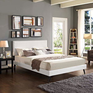 ModwayModway Macie Full Vinyl Platform Bed with Round Splayed Legs MOD-5960 MOD-5960-WHI- BetterPatio.com