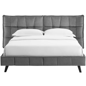 ModwayModway Makenna Queen Performance Velvet Platform Bed MOD-6081 MOD-6081-GRY- BetterPatio.com