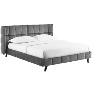 ModwayModway Makenna Queen Performance Velvet Platform Bed MOD-6081 MOD-6081-GRY- BetterPatio.com