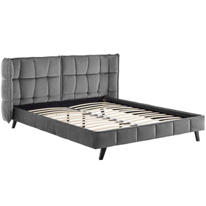 ModwayModway Makenna Queen Performance Velvet Platform Bed MOD-6081 MOD-6081-GRY- BetterPatio.com