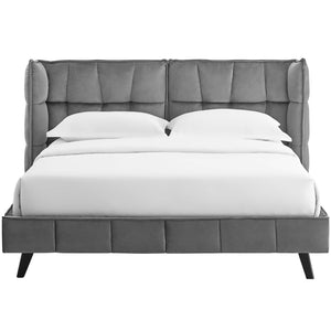 ModwayModway Makenna Queen Performance Velvet Platform Bed MOD-6081 MOD-6081-GRY- BetterPatio.com