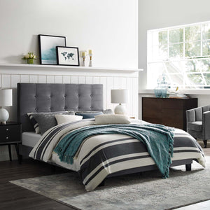 ModwayModway Melanie Twin Tufted Button Upholstered Performance Velvet Platform Bed MOD-5805 MOD-5805-GRY- BetterPatio.com