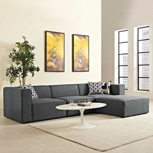 ModwayModway Mingle 4 Piece Upholstered Fabric Sectional Sofa Set EEI-2831 EEI-2831-GRY- BetterPatio.com