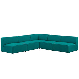 ModwayModway Mingle 5 Piece Upholstered Fabric Armless Sectional Sofa Set EEI-2839 EEI-2839-TEA- BetterPatio.com