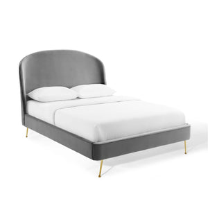 ModwayModway Mira Upholstered Performance Velvet Queen Platform Bed MOD-6131 MOD-6131-GRY- BetterPatio.com