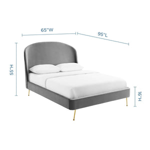 ModwayModway Mira Upholstered Performance Velvet Queen Platform Bed MOD-6131 MOD-6131-GRY- BetterPatio.com