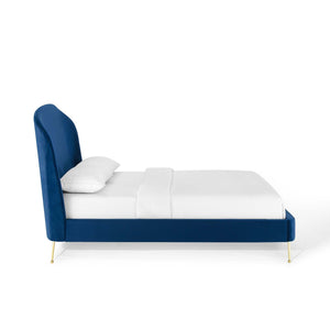 ModwayModway Mira Upholstered Performance Velvet Queen Platform Bed MOD-6131 MOD-6131-NAV- BetterPatio.com