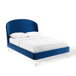 ModwayModway Mira Upholstered Performance Velvet Queen Platform Bed MOD-6131 MOD-6131-NAV- BetterPatio.com