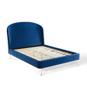 ModwayModway Mira Upholstered Performance Velvet Queen Platform Bed MOD-6131 MOD-6131-NAV- BetterPatio.com