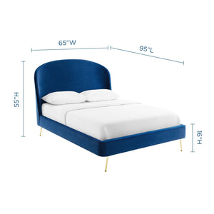 ModwayModway Mira Upholstered Performance Velvet Queen Platform Bed MOD-6131 MOD-6131-NAV- BetterPatio.com