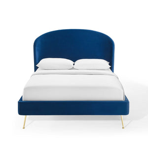 ModwayModway Mira Upholstered Performance Velvet Queen Platform Bed MOD-6131 MOD-6131-NAV- BetterPatio.com