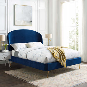 ModwayModway Mira Upholstered Performance Velvet Queen Platform Bed MOD-6131 MOD-6131-NAV- BetterPatio.com