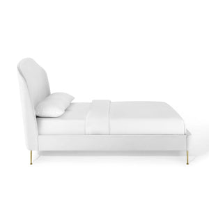 ModwayModway Mira Upholstered Performance Velvet Queen Platform Bed MOD-6131 MOD-6131-WHI- BetterPatio.com