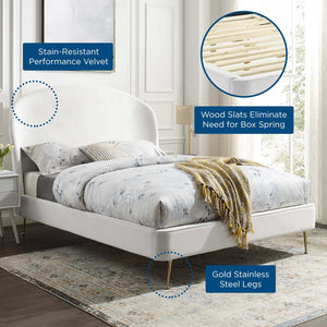 ModwayModway Mira Upholstered Performance Velvet Queen Platform Bed MOD-6131 MOD-6131-WHI- BetterPatio.com