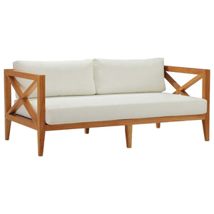 ModwayModway Northlake Outdoor Patio Premium Grade A Teak Wood Sofa EEI-3427 EEI-3427-NAT-WHI- BetterPatio.com