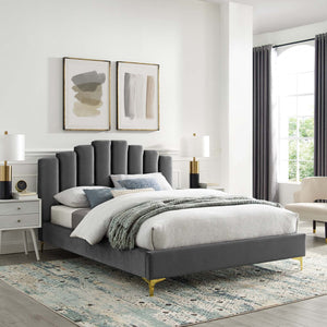 ModwayModway Olivia Queen Performance Velvet Platform Bed MOD-6280 MOD-6280-GRY- BetterPatio.com