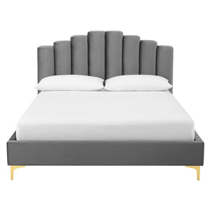 ModwayModway Olivia Queen Performance Velvet Platform Bed MOD-6280 MOD-6280-GRY- BetterPatio.com