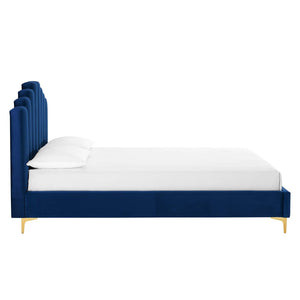 ModwayModway Olivia Queen Performance Velvet Platform Bed MOD-6280 MOD-6280-NAV- BetterPatio.com