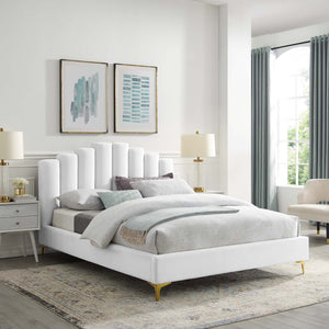 ModwayModway Olivia Queen Performance Velvet Platform Bed MOD-6280 MOD-6280-WHI- BetterPatio.com