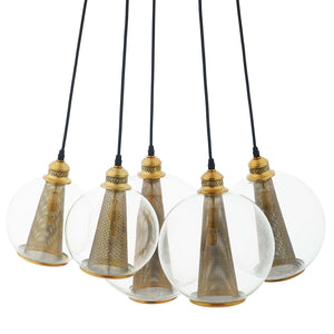 ModwayModway Peak Brass Cone And Glass Globe Cluster Pendant Light Chandelier EEI-3276 EEI-3276- BetterPatio.com