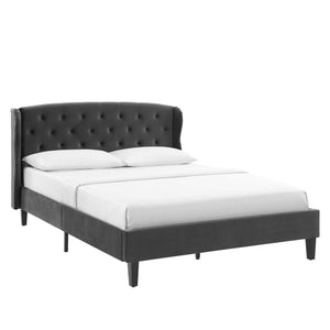 ModwayModway Penelope Tufted Wingback Queen Performance Velvet Platform Bed MOD-6180 MOD-6180-CHA- BetterPatio.com