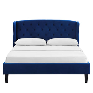 ModwayModway Penelope Tufted Wingback Queen Performance Velvet Platform Bed MOD-6180 MOD-6180-NAV- BetterPatio.com