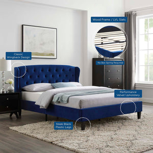 ModwayModway Penelope Tufted Wingback Queen Performance Velvet Platform Bed MOD-6180 MOD-6180-NAV- BetterPatio.com