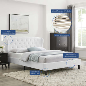 ModwayModway Penelope Tufted Wingback Queen Performance Velvet Platform Bed MOD-6180 MOD-6180-WHI- BetterPatio.com