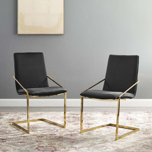 ModwayModway Pitch Dining Armchair Performance Velvet Set of 2 EEI-4488 EEI-4488-GLD-BLK- BetterPatio.com