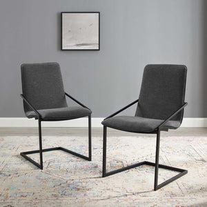 ModwayModway Pitch Dining Armchair Upholstered Fabric Set of 2 EEI-4489 EEI-4489-BLK-CHA- BetterPatio.com