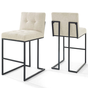 ModwayModway Privy Black Stainless Steel Upholstered Fabric Bar Stool Set of 2 EEI-4159 EEI-4159-BLK-BEI- BetterPatio.com