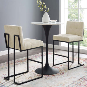 ModwayModway Privy Black Stainless Steel Upholstered Fabric Bar Stool Set of 2 EEI-4159 EEI-4159-BLK-BEI- BetterPatio.com