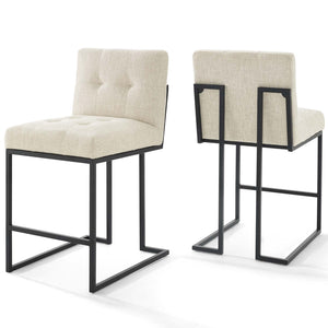 ModwayModway Privy Black Stainless Steel Upholstered Fabric Counter Stool Set of 2 EEI-4156 EEI-4156-BLK-BEI- BetterPatio.com