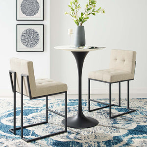 ModwayModway Privy Black Stainless Steel Upholstered Fabric Counter Stool Set of 2 EEI-4156 EEI-4156-BLK-BEI- BetterPatio.com