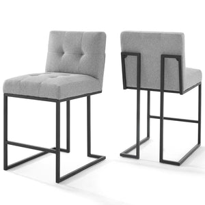 ModwayModway Privy Black Stainless Steel Upholstered Fabric Counter Stool Set of 2 EEI-4156 EEI-4156-BLK-LGR- BetterPatio.com