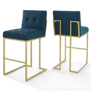 ModwayModway Privy Gold Stainless Steel Performance Velvet Bar Stool Set of 2 EEI-4157 EEI-4157-GLD-AZU- BetterPatio.com