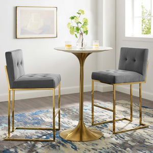 ModwayModway Privy Gold Stainless Steel Performance Velvet Bar Stool Set of 2 EEI-4158 EEI-4158-GLD-CHA- BetterPatio.com