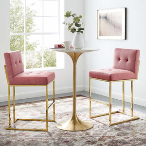 ModwayModway Privy Gold Stainless Steel Performance Velvet Bar Stool Set of 2 EEI-4158 EEI-4158-GLD-DUS- BetterPatio.com