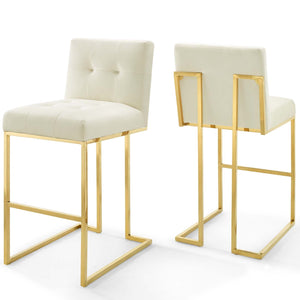 ModwayModway Privy Gold Stainless Steel Performance Velvet Bar Stool Set of 2 EEI-4158 EEI-4158-GLD-IVO- BetterPatio.com