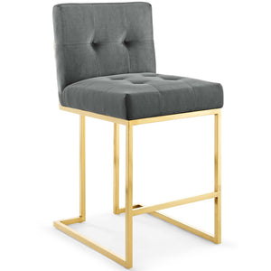 ModwayModway Privy Gold Stainless Steel Performance Velvet Counter Stool EEI-3853 EEI-3853-GLD-CHA- BetterPatio.com