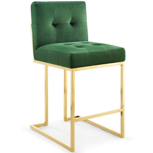 ModwayModway Privy Gold Stainless Steel Performance Velvet Counter Stool EEI-3853 EEI-3853-GLD-EME- BetterPatio.com