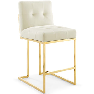 ModwayModway Privy Gold Stainless Steel Performance Velvet Counter Stool EEI-3853 EEI-3853-GLD-IVO- BetterPatio.com