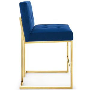 ModwayModway Privy Gold Stainless Steel Performance Velvet Counter Stool EEI-3853 EEI-3853-GLD-NAV- BetterPatio.com