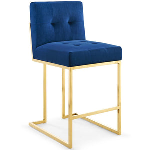 ModwayModway Privy Gold Stainless Steel Performance Velvet Counter Stool EEI-3853 EEI-3853-GLD-NAV- BetterPatio.com