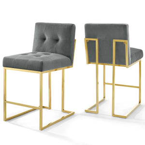 ModwayModway Privy Gold Stainless Steel Performance Velvet Counter Stool Set of 2 EEI-4155 EEI-4155-GLD-CHA- BetterPatio.com