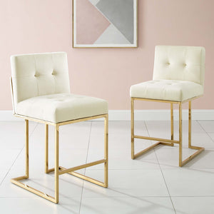 ModwayModway Privy Gold Stainless Steel Performance Velvet Counter Stool Set of 2 EEI-4155 EEI-4155-GLD-IVO- BetterPatio.com