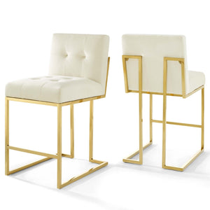 ModwayModway Privy Gold Stainless Steel Performance Velvet Counter Stool Set of 2 EEI-4155 EEI-4155-GLD-IVO- BetterPatio.com