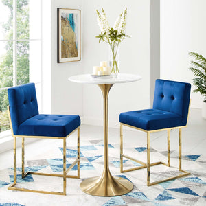 ModwayModway Privy Gold Stainless Steel Performance Velvet Counter Stool Set of 2 EEI-4155 EEI-4155-GLD-NAV- BetterPatio.com