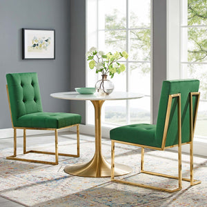 ModwayModway Privy Gold Stainless Steel Performance Velvet Dining Chair Set of 2 EEI-4152 EEI-4152-GLD-EME- BetterPatio.com